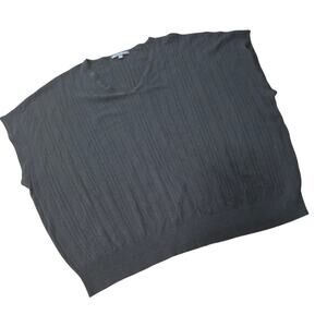 Adrianna Papell V Neck Vertical Ribbed Black Knit Top Size XL